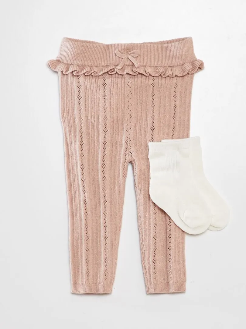 Legging de punto calado + calcetines - BEIGE